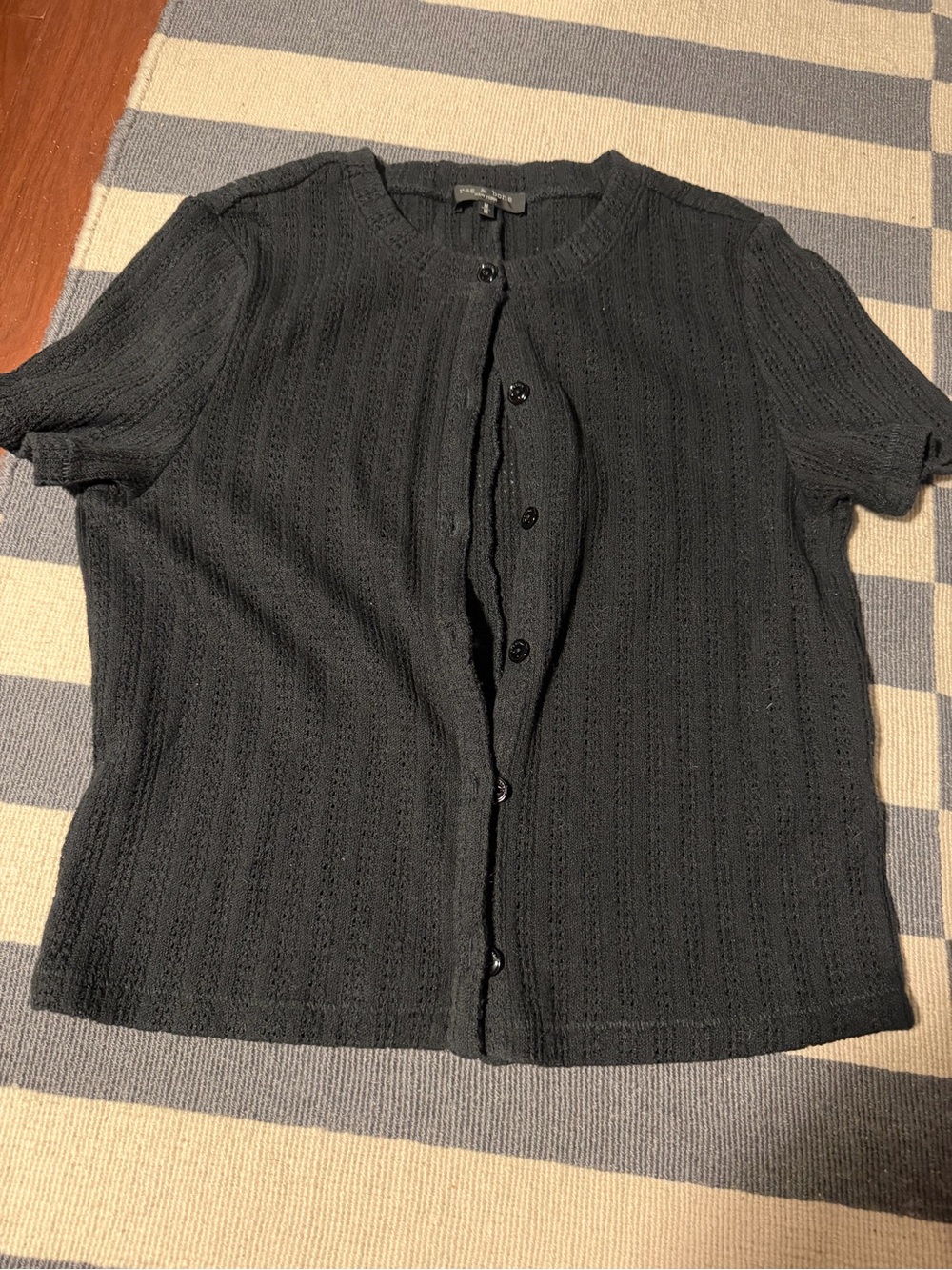 Rag & Bone Black Pointelle Short Sleeve Cardigan Size M